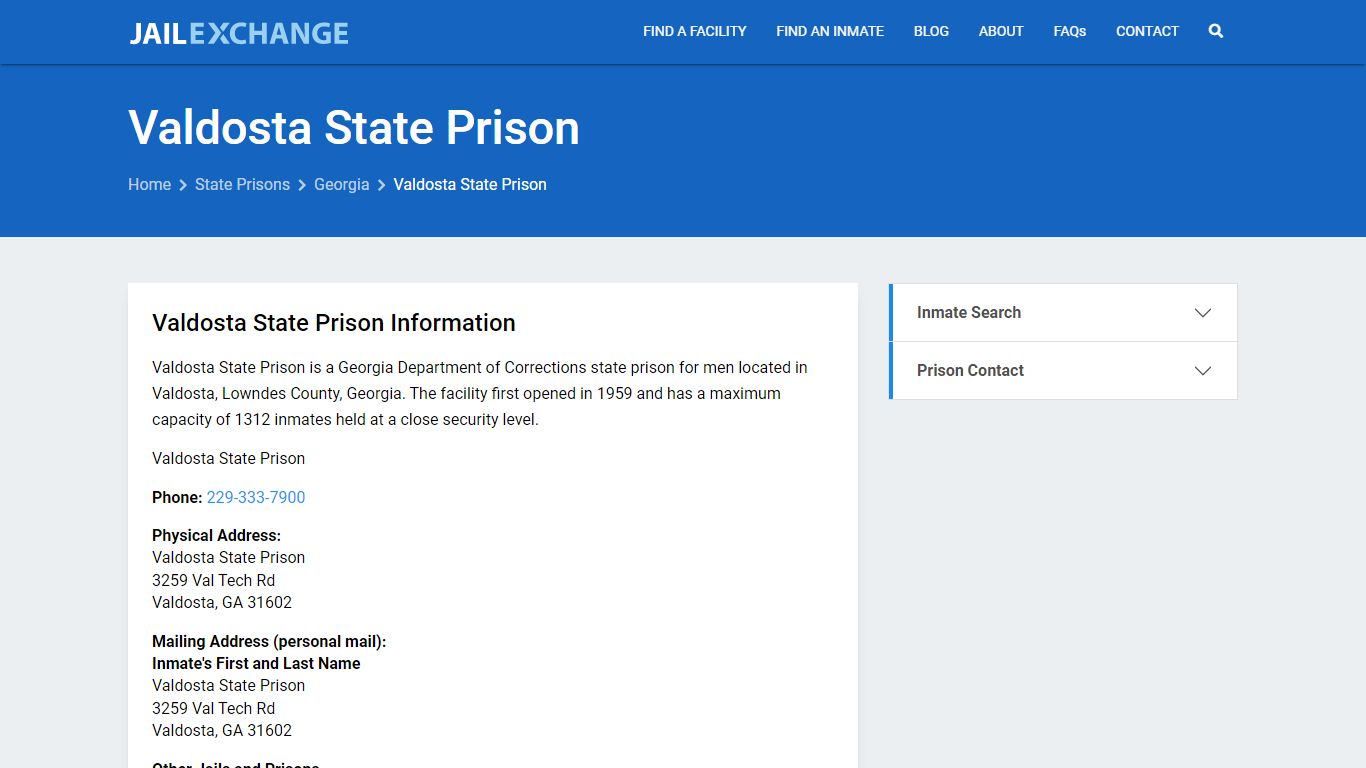 Valdosta State Prison Inmate Search, GA - Jail Exchange